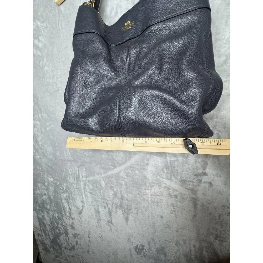 Coach Lexy Shoulder Bag Womens Pebbled Leather Blue Silver Chain Strap Zip